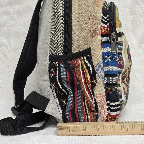 Himalayan Hemp Rainbow Mushroom Mini Backpack Canvas Embroidered Psychedelic - Picture 11 of 12